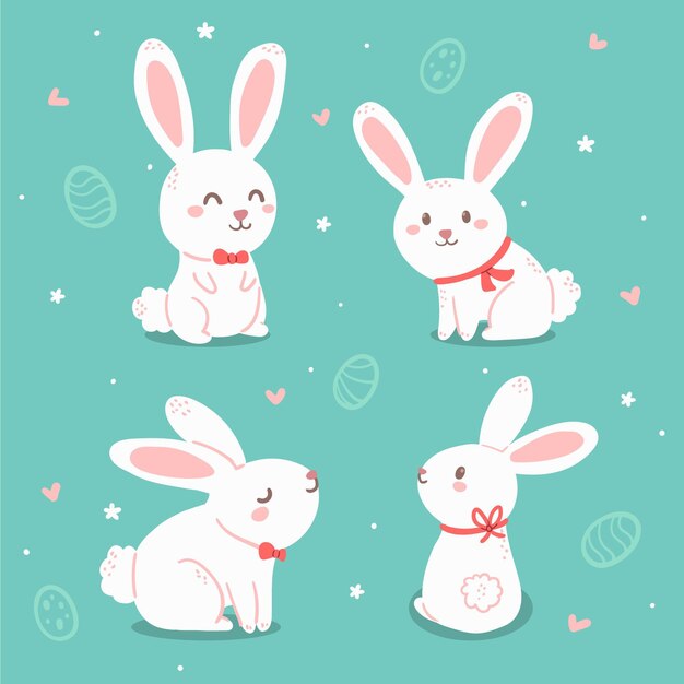 Colección de conejitos de pascua dibujados a mano