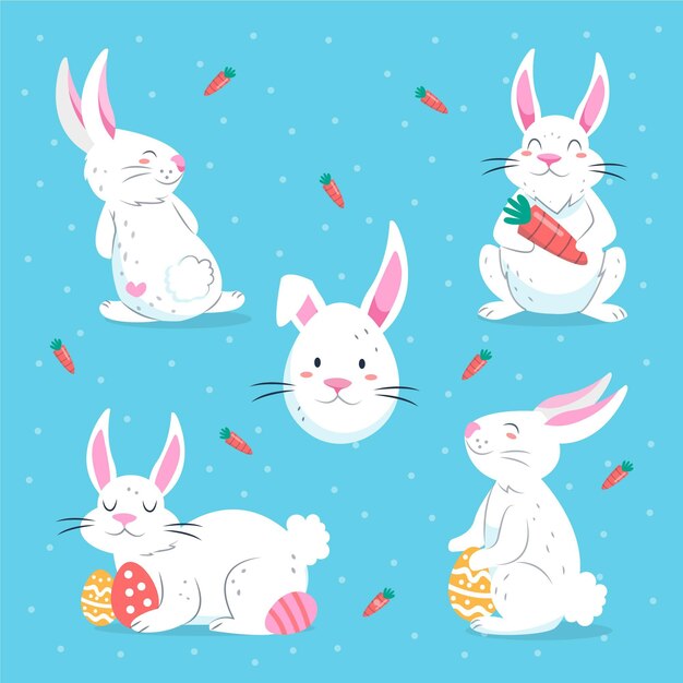 Colección de conejitos de Pascua dibujados a mano