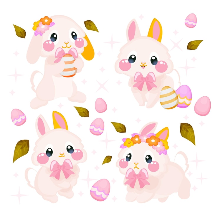 Vector gratuito colección de conejitos de pascua dibujados a mano