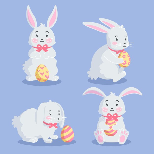 Colección de conejitos de Pascua dibujados a mano
