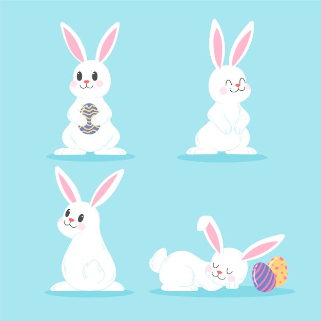 Colección de conejitos de Pascua dibujados a mano