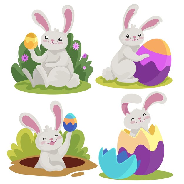 Colección de conejitos de Pascua dibujados a mano