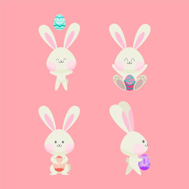 Colección de conejitos de Pascua dibujados a mano