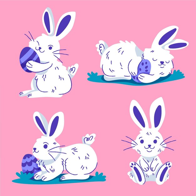 Colección de conejitos de Pascua dibujados a mano