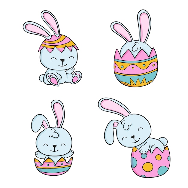 Colección de conejitos de pascua dibujados a mano