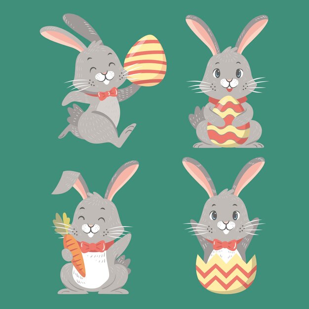 Colección de conejitos de Pascua dibujados a mano