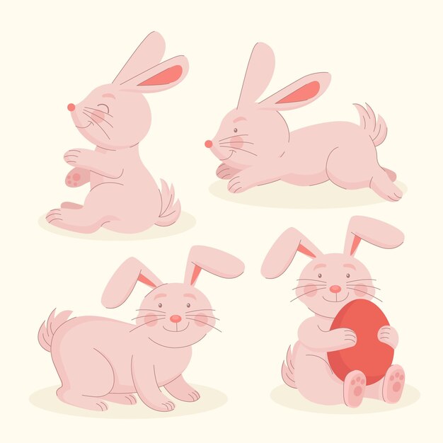 Colección de conejitos de Pascua dibujados a mano