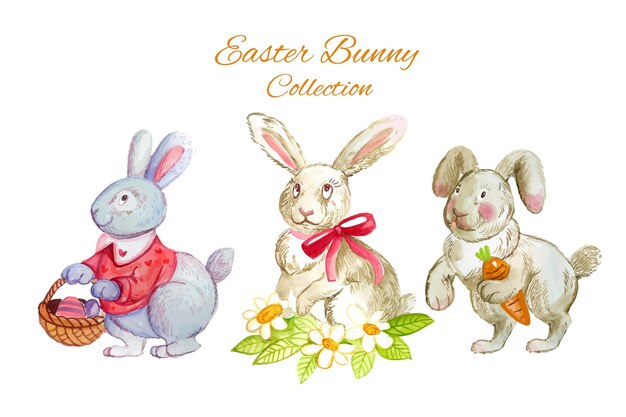 Colección de conejitos de pascua dibujados a mano