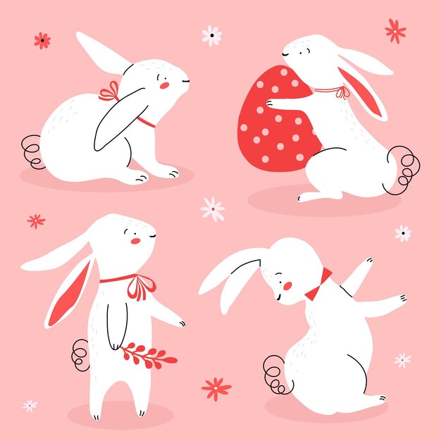 Colección de conejitos de Pascua dibujados a mano