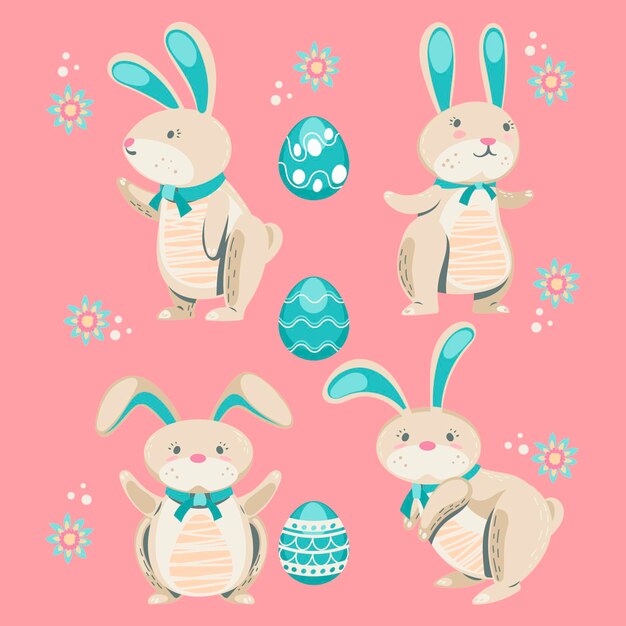 Colección de conejitos de pascua dibujados a mano