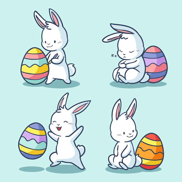 Vector gratuito colección de conejitos de pascua dibujados a mano