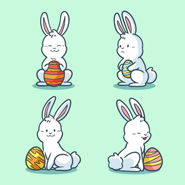 Colección de conejitos de pascua dibujados a mano