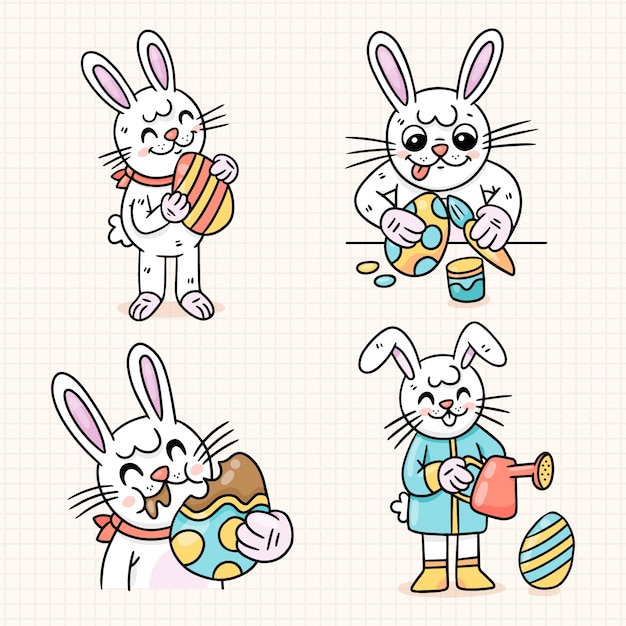 Vector gratuito colección de conejitos de pascua dibujados a mano