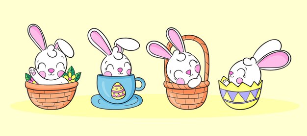 Colección de conejitos de pascua dibujados a mano