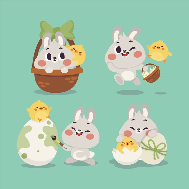 Colección de conejitos de pascua dibujados a mano