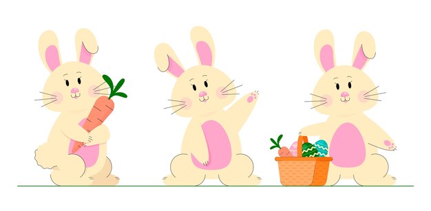 Colección de conejitos de pascua dibujados a mano