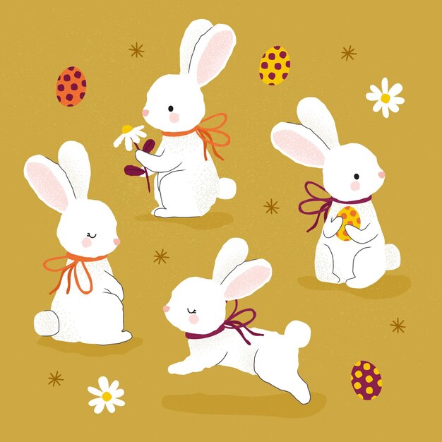 Colección de conejitos de Pascua dibujados a mano