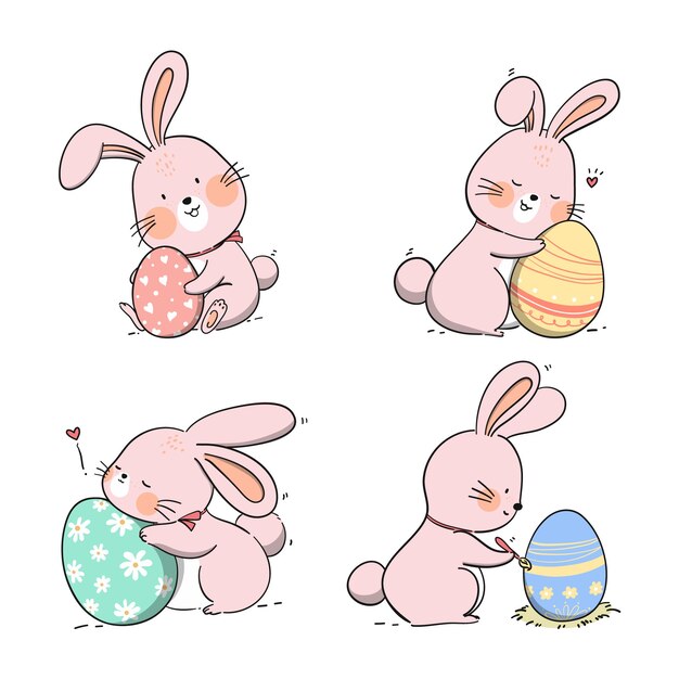 Colección de conejitos de pascua dibujados a mano