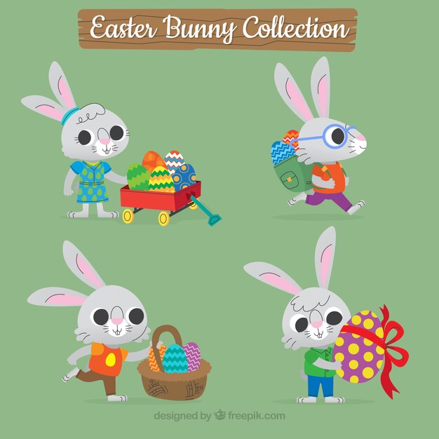 Colección de conejitos de Pascua planos