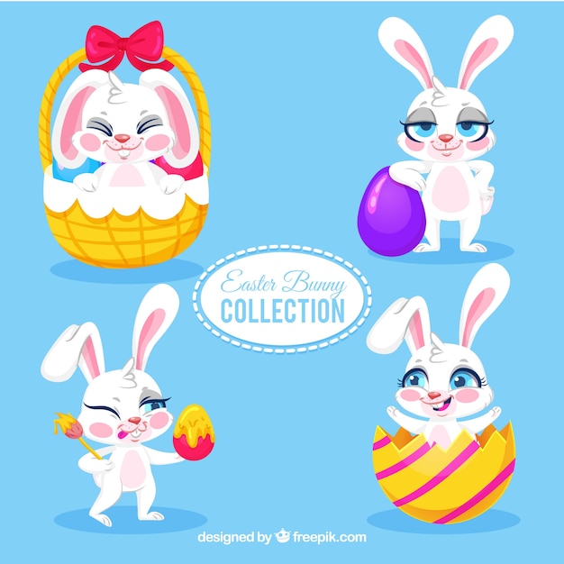 Colección de conejitos de Pascua planos