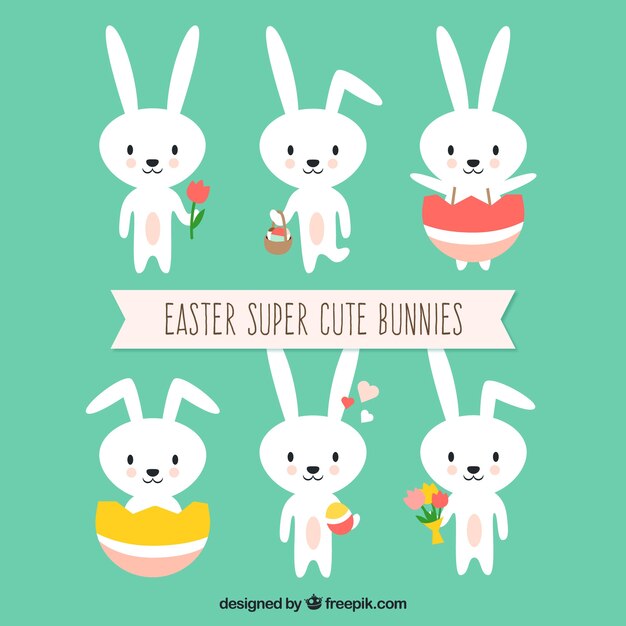 Colección de conejitos de pascua planos
