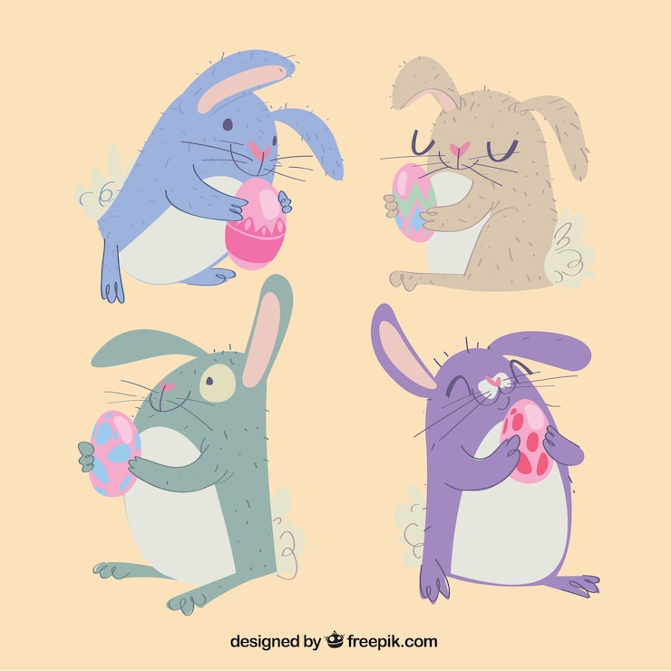 Vector gratuito colección de conejitos de pascua planos