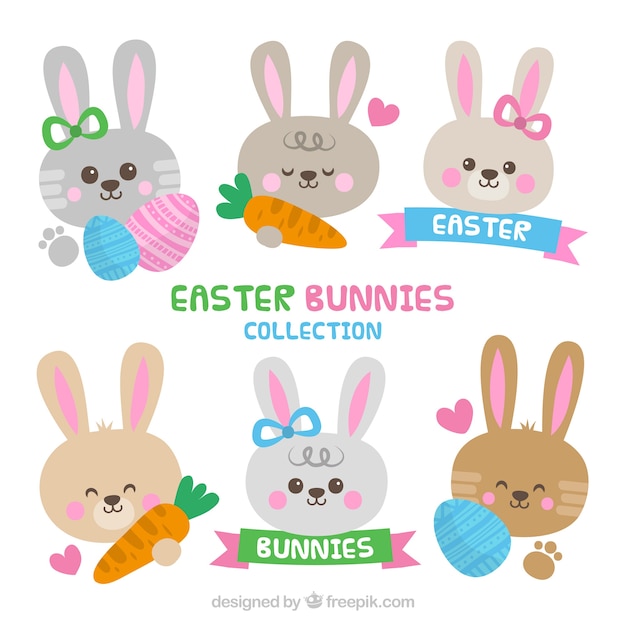 Colección de conejitos de pascua planos