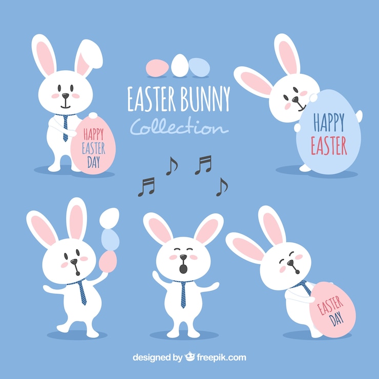 Vector gratuito colección de conejitos de pascua planos