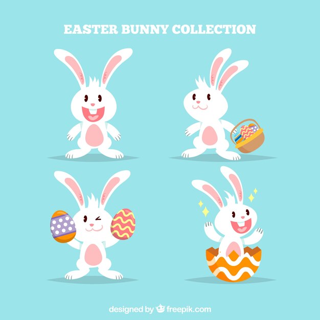 Colección de conejitos de pascua planos