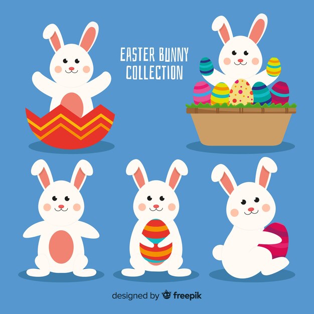 Colección de conejitos de pascua planos