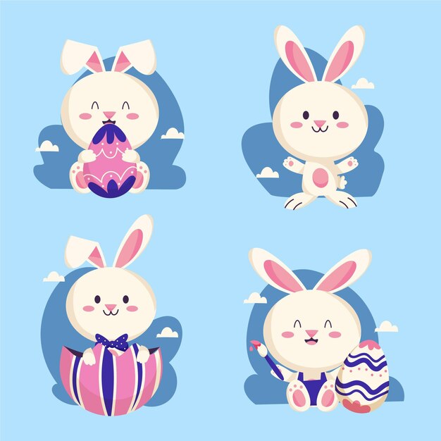 Colección de conejitos de Pascua planos