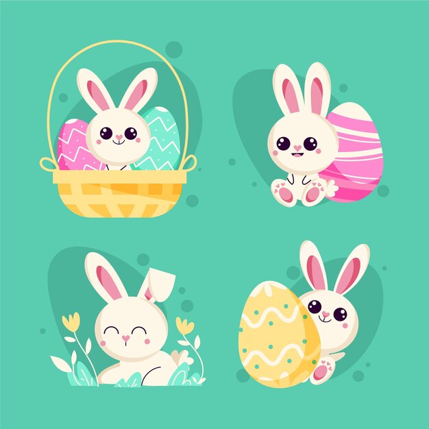 Colección de conejitos de Pascua planos