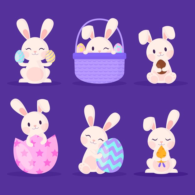 Colección de conejitos de Pascua planos