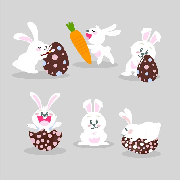 Colección de conejitos de Pascua planos