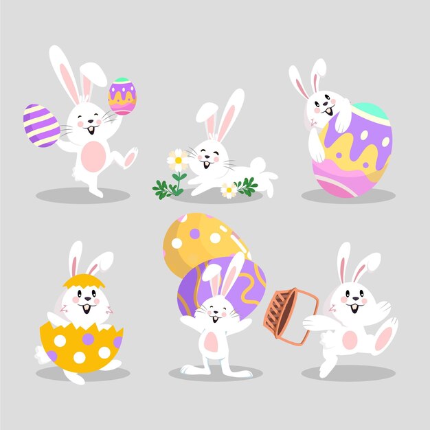 Colección de conejitos de Pascua planos
