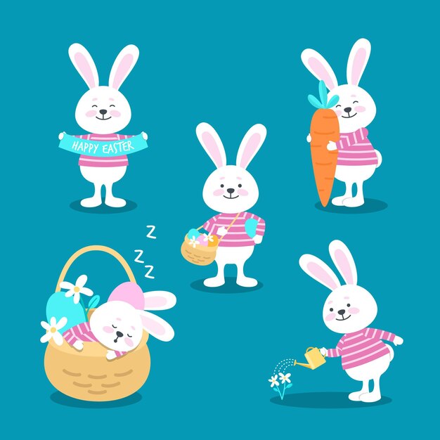 Colección de conejitos de Pascua planos