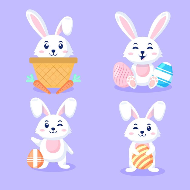 Colección de conejitos de Pascua planos