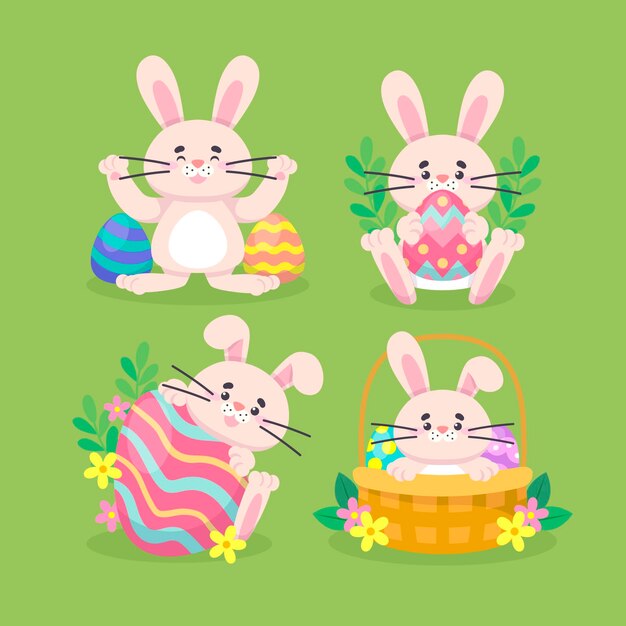 Colección de conejitos de Pascua planos