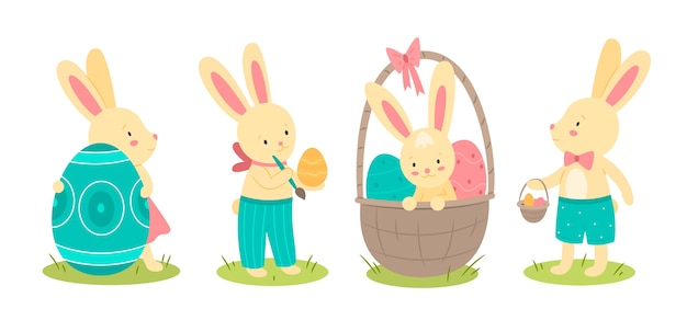 Vector gratuito colección de conejitos de pascua planos