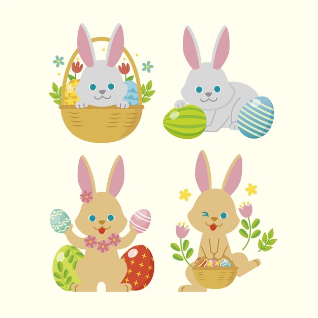 Colección de conejitos de pascua planos