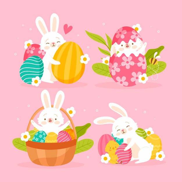 Vector gratuito colección de conejitos de pascua planos