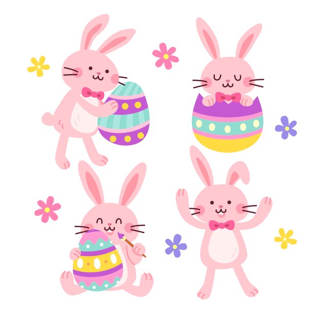 Colección de conejitos de pascua planos