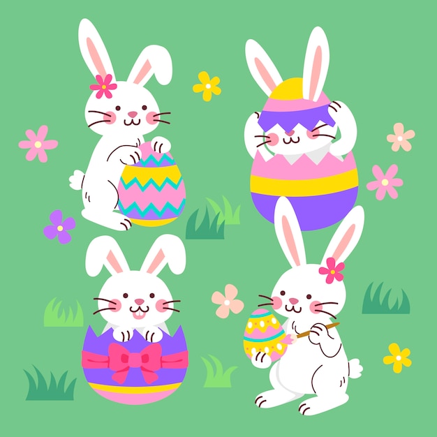 Vector gratuito colección de conejitos de pascua planos