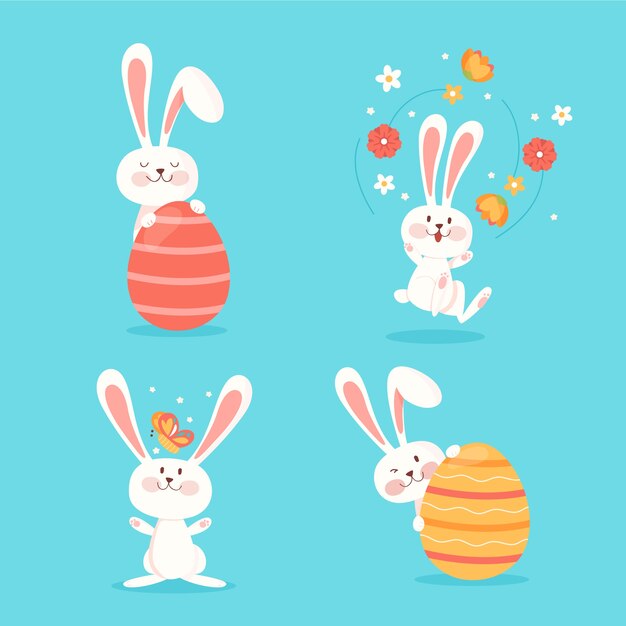 Colección de conejitos de pascua planos