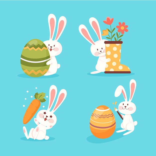 Colección de conejitos de pascua planos