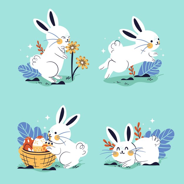 Colección de conejitos de pascua planos