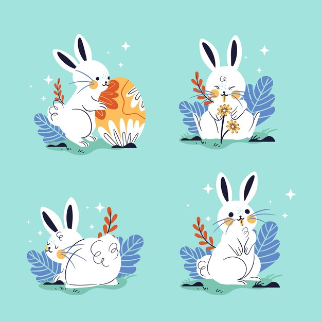 Colección de conejitos de pascua planos