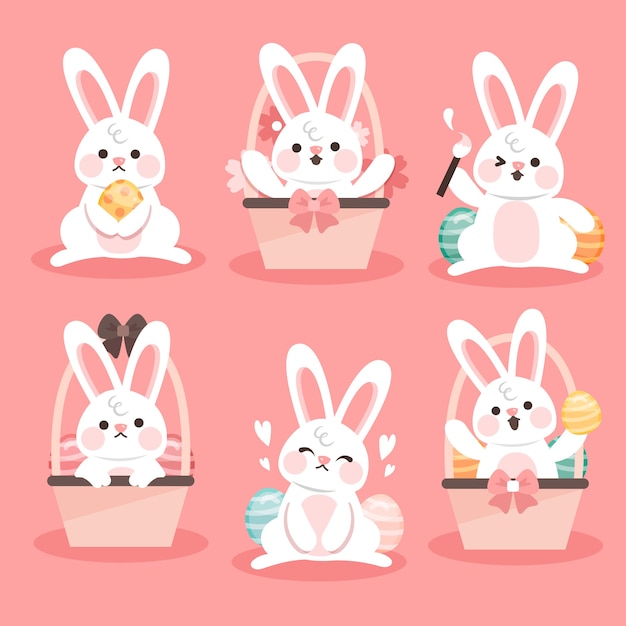 Colección de conejitos de pascua planos