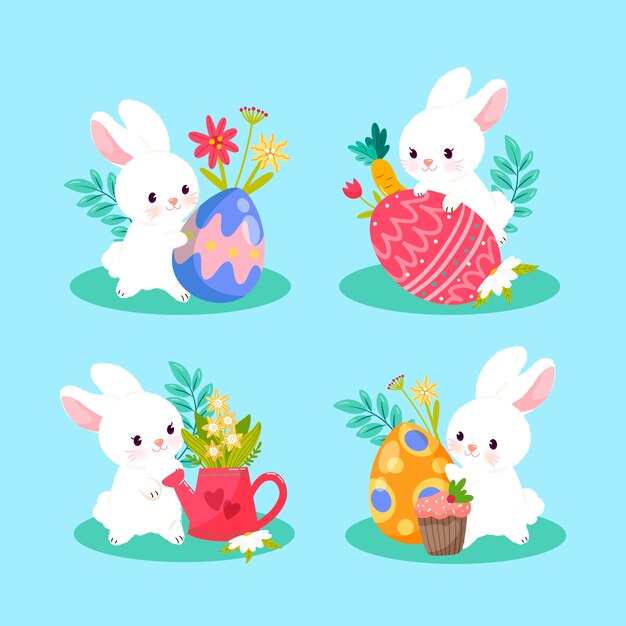 Colección de conejitos de pascua planos