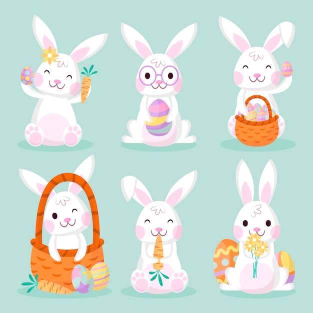 Vector gratuito colección de conejitos de pascua planos